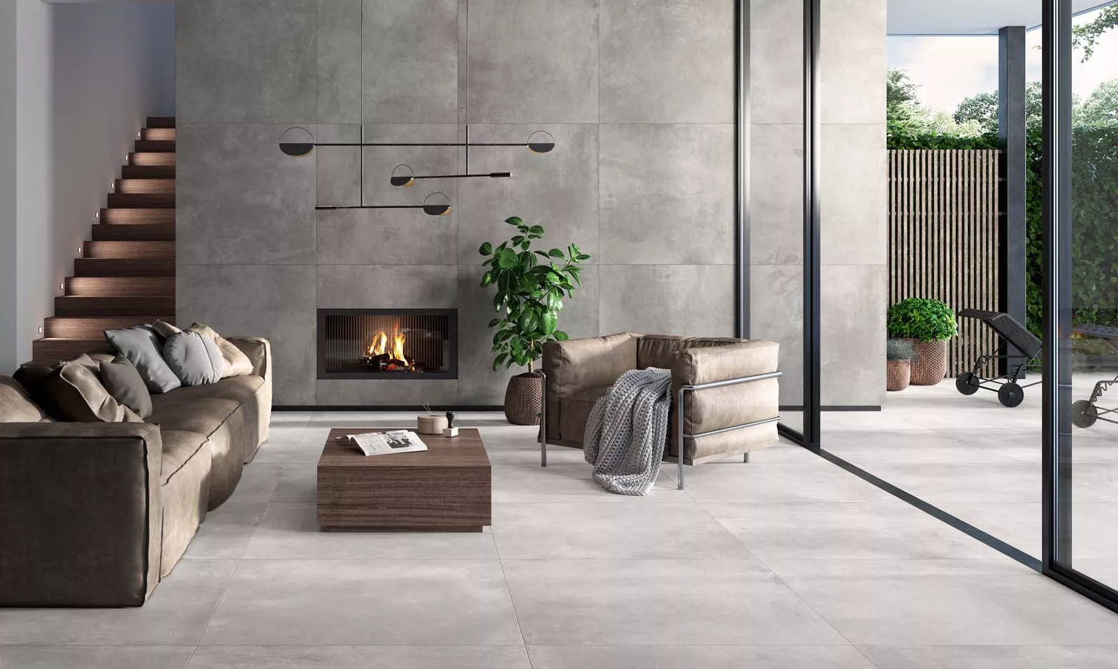 Keramische tegels betonlook in industriële woning