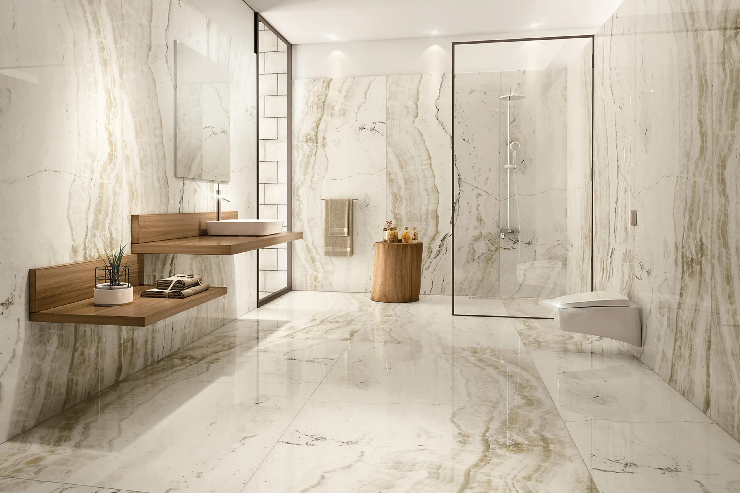 Keramische tegels marmerlook in moderne badkamer