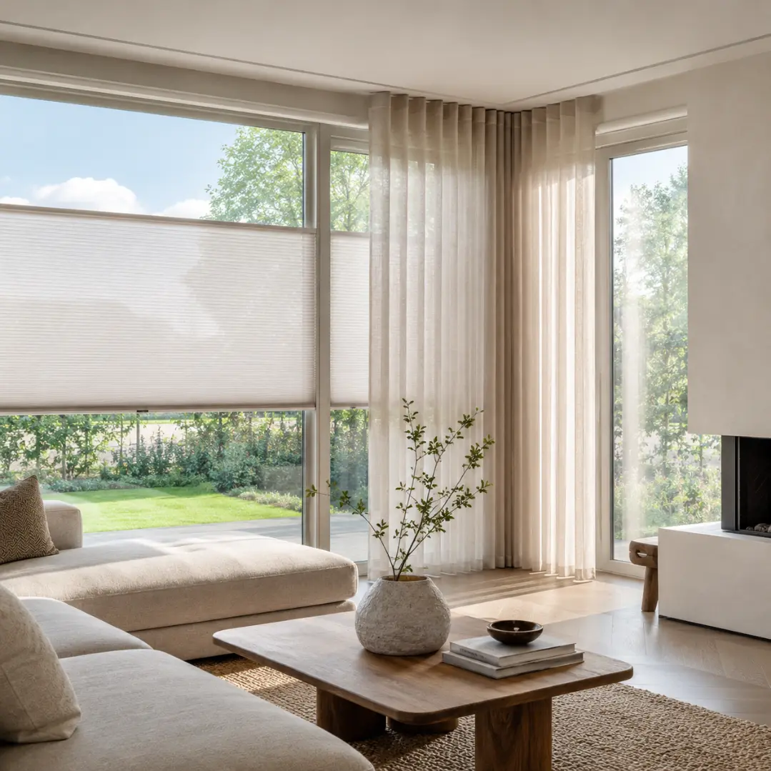 Combinatie van duette shades en wave gordijnen